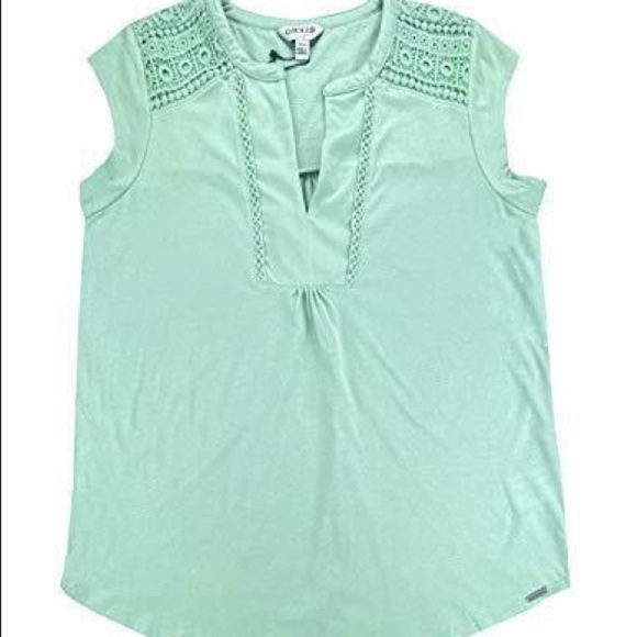 Orvis Tops - Orvis Anna Crochet Lace Insets Top V-Neck Menthol